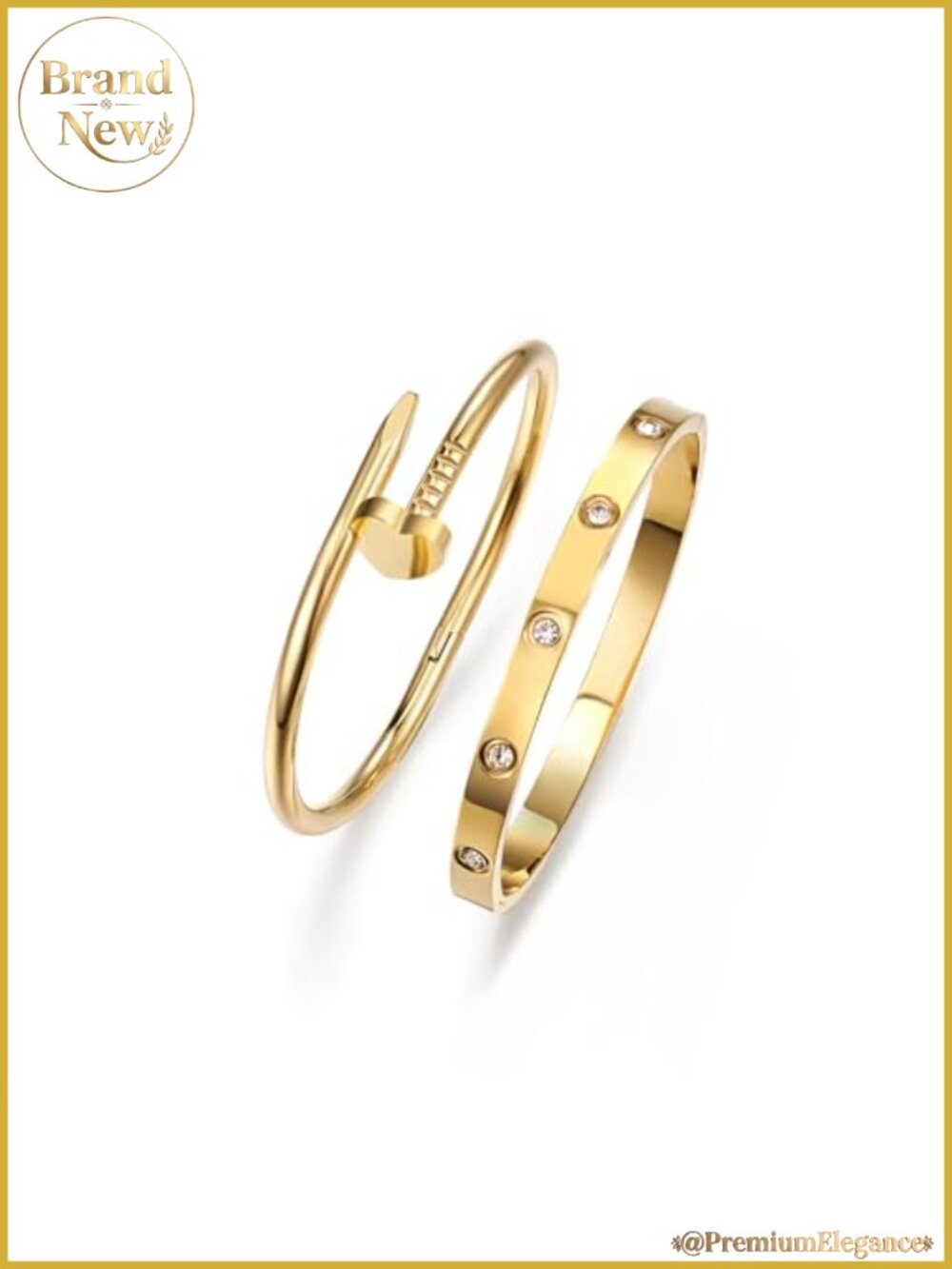 18K Gold Plated Stainless Steel Love Bangle Set Stackable Bracelets 2 Pack